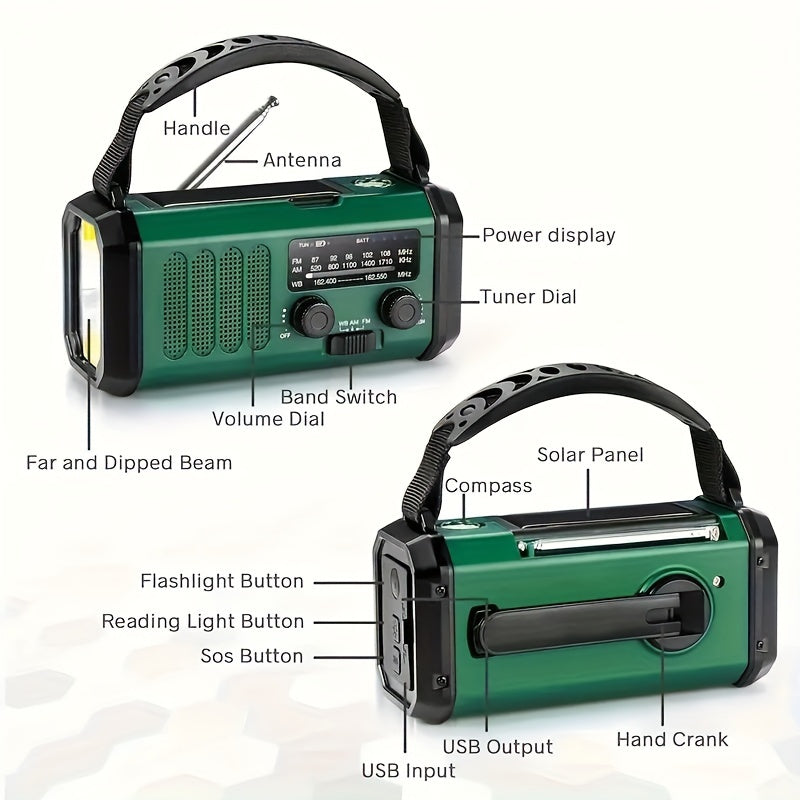 StormMate X10 Radio d'urgence avec powerbank de 10.000 mAh | Solaire, manivelle & USB-C | Lumière LED, alarme SOS & boussole | AM/FM/NOAA