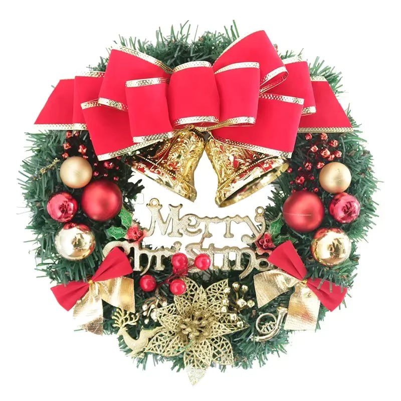 Couronne de Noël | Aiguilles de pin avec ornements de renne et bonhomme de neige | 30 cm