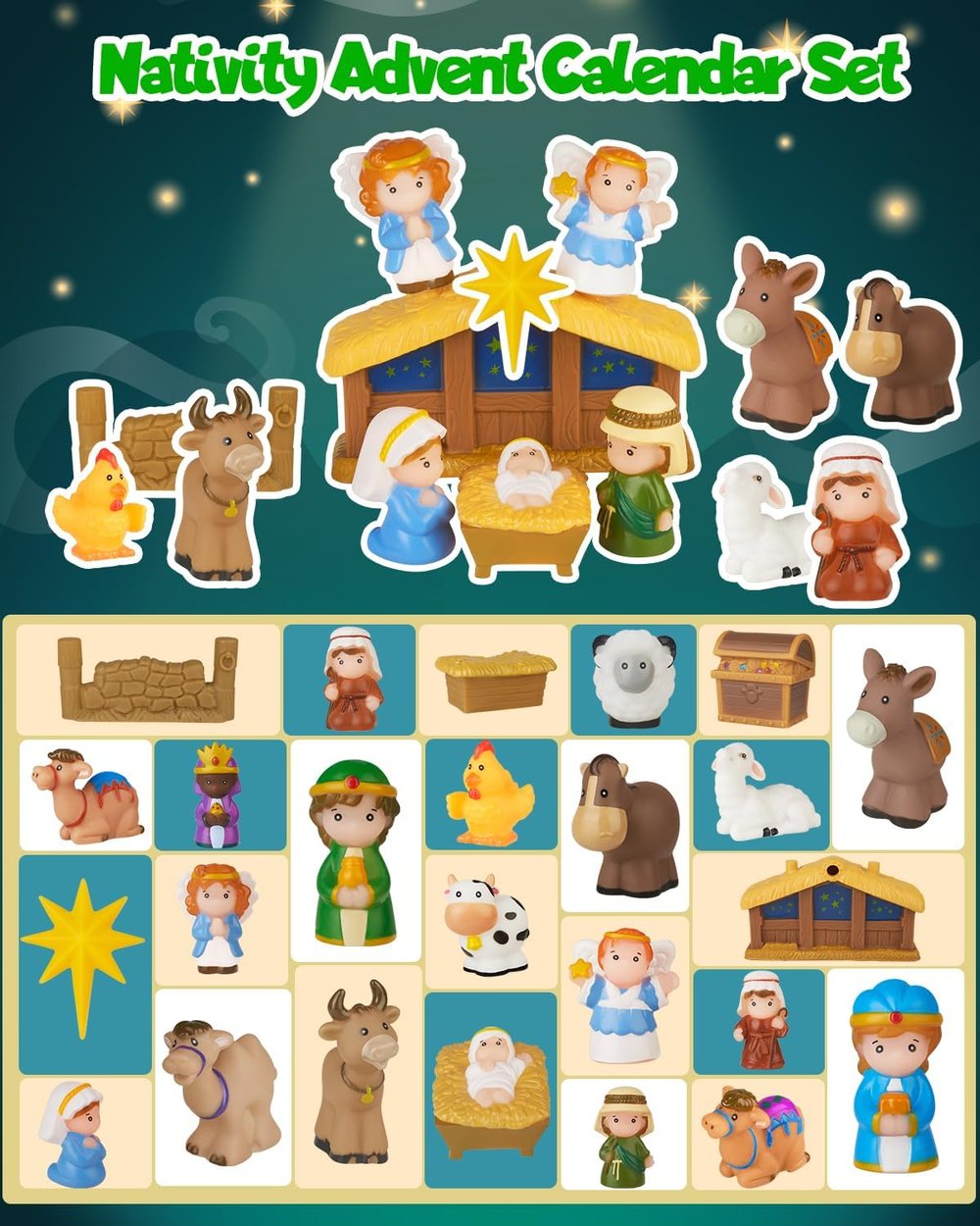 HeiligeNacht | Calendrier de l'Avent Crèche de Noël 2025 25 Pièces Décoration Festive