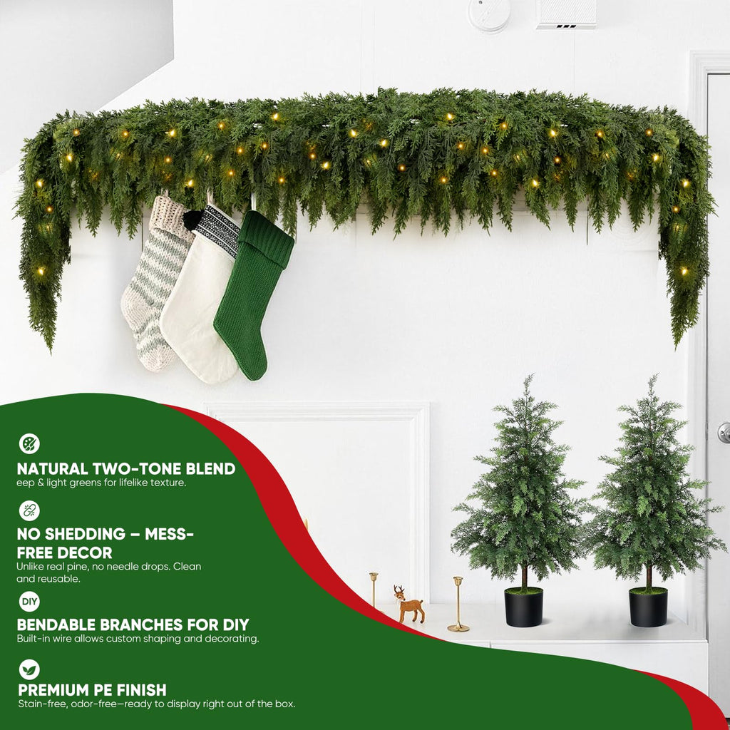 Guirlande de Noël avec éclairage LED blanc chaud – Branches de sapin réalistes