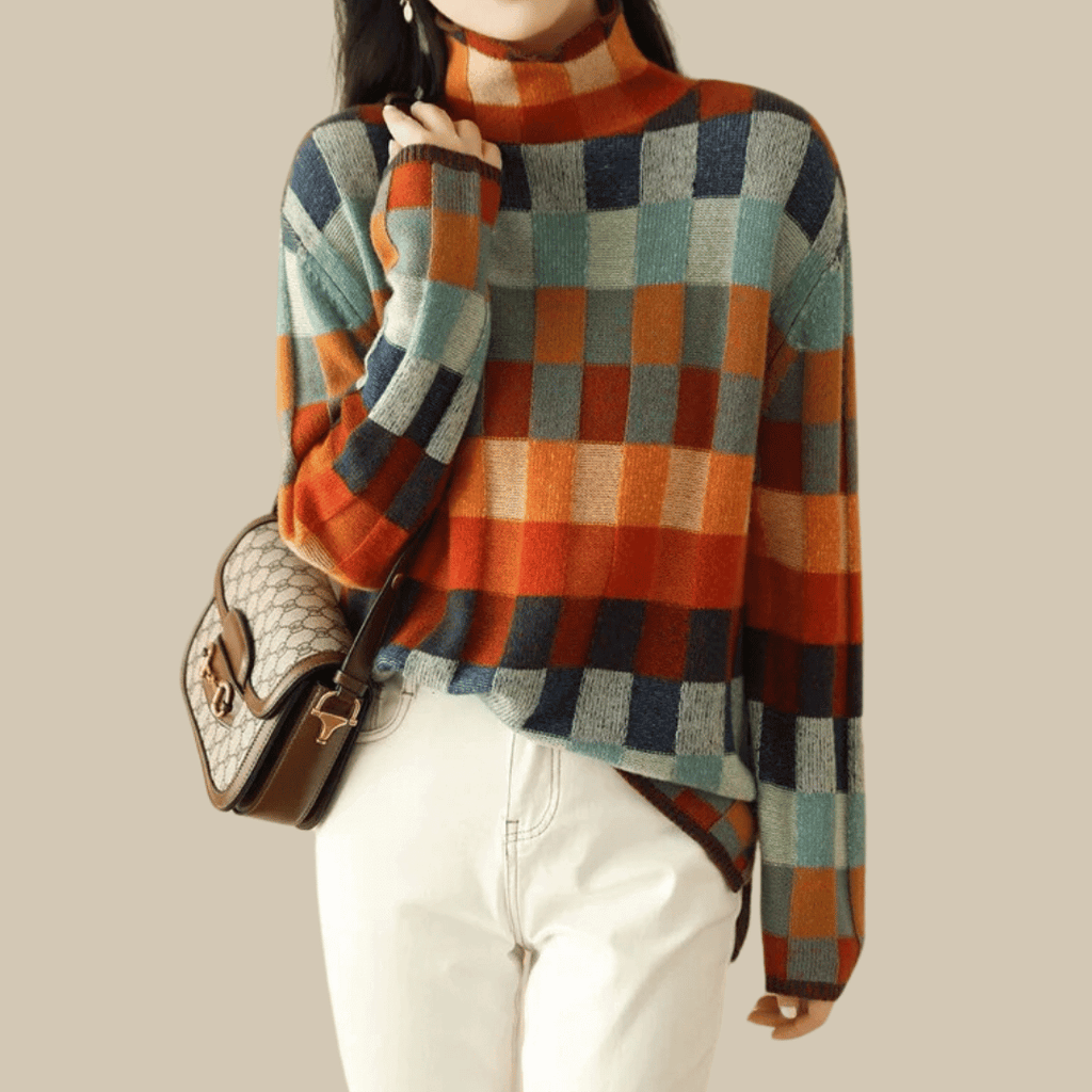Pull col roulé en patchwork pour femmes