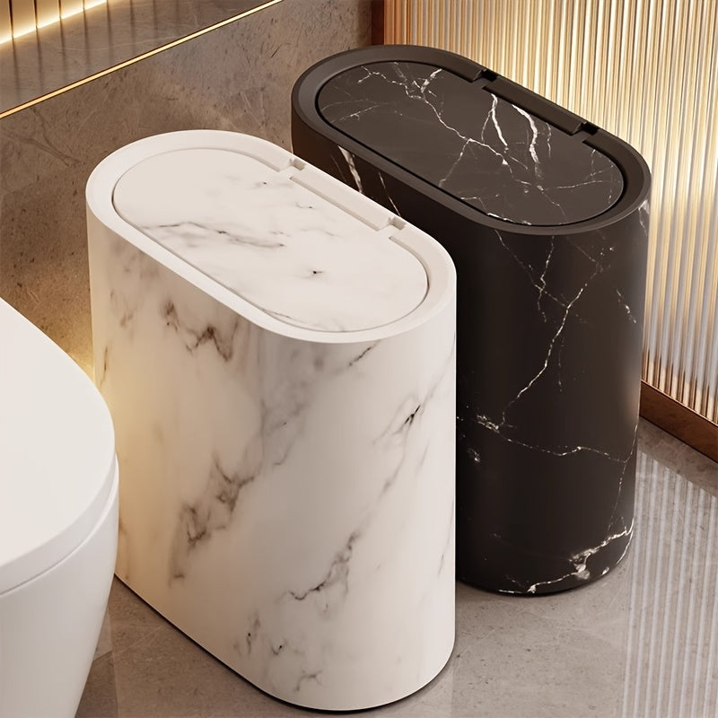 Poubelle Effet Marbre Ovale Avec Couvercle Compact 29x29x14,5cm | Sansoti