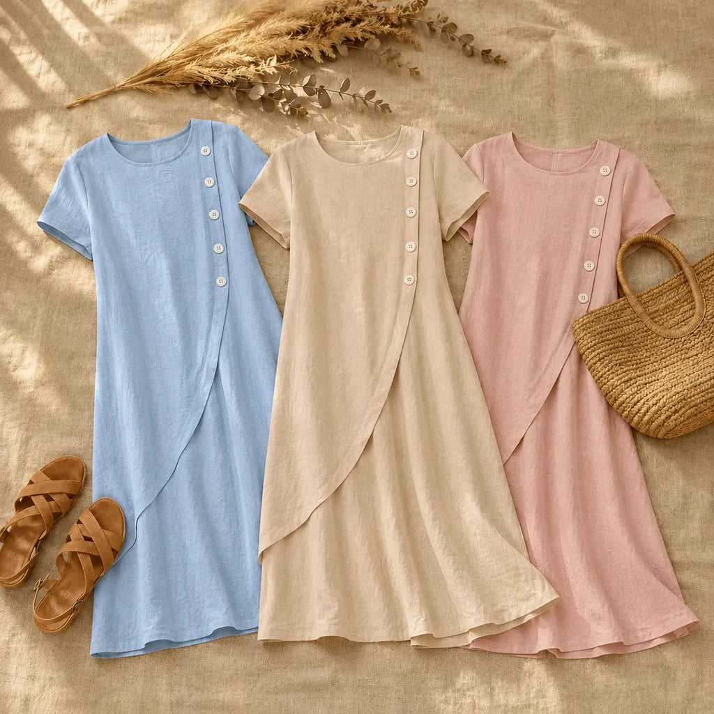 Sumlor – Robe Midi à Boutons Asymétrique avec Poches pour l'Été