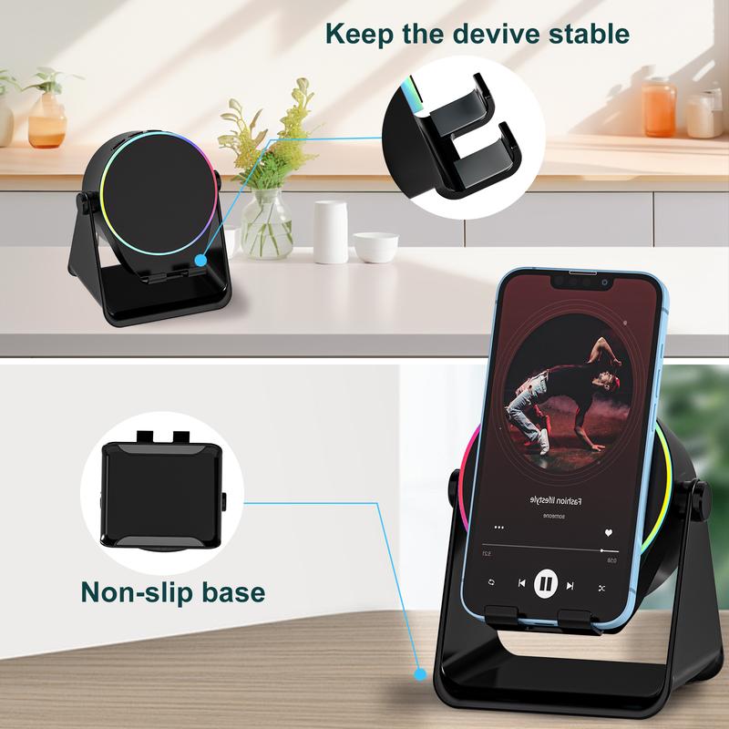 Station Audio Sans Fil 4-en-1 – Support de Haut-Parleur à Induction + Bluetooth avec Éclairage RGB