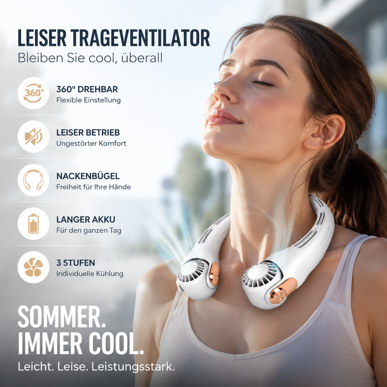 AirGo™ Ventilateur de Cou Premium – Refroidissement mains libres pour les déplacements