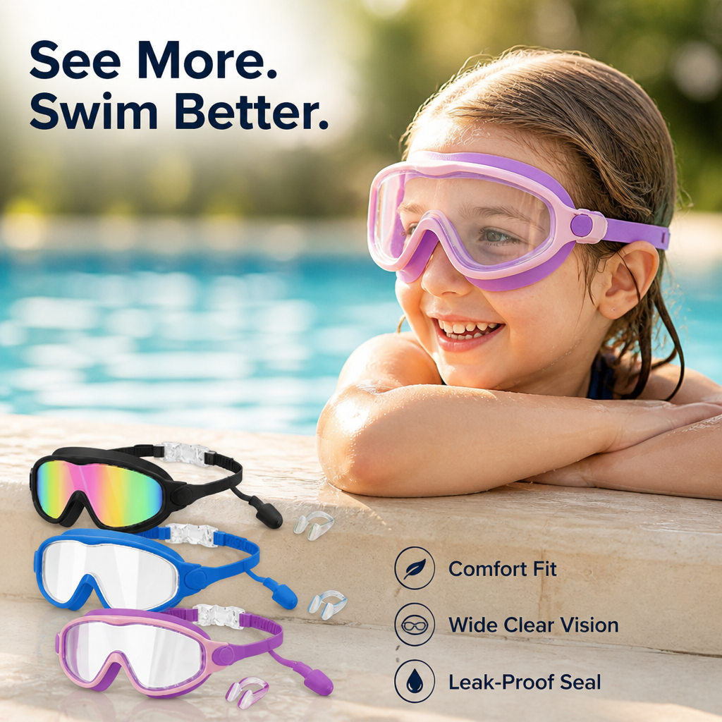 Lunettes AquaVista™ — Offrez à Votre Enfant une Nage Joyeuse et Confiance Sans Fuites ni Irritation