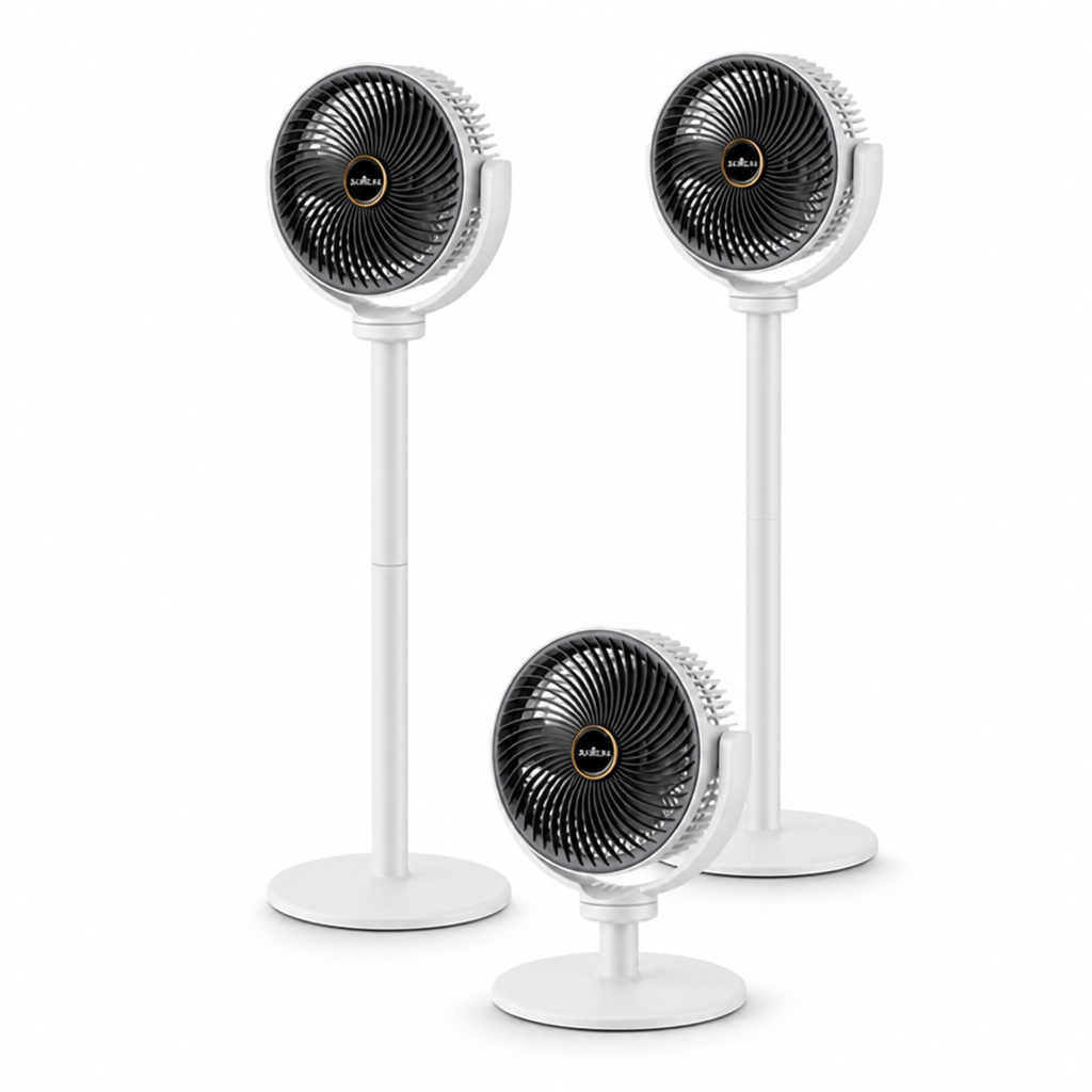 Ventilateur de sol à hauteur réglable à double tête (rechargeable par USB-C)