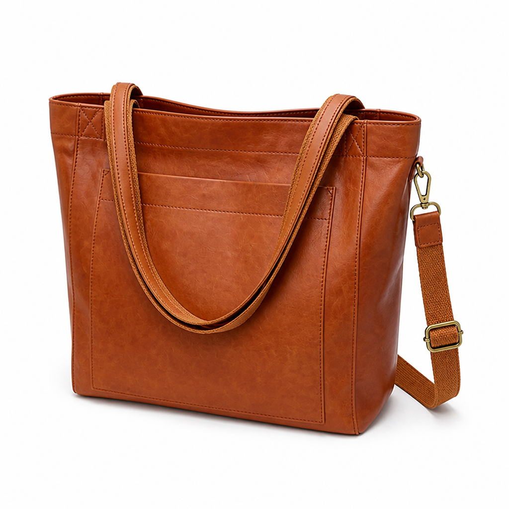 Sac fourre-tout structuré en cuir véritable (avec bandoulière détachable)