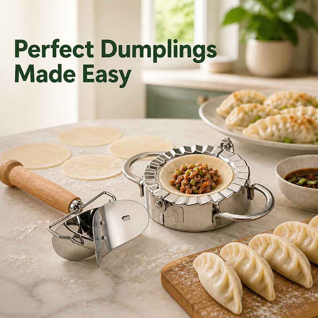 Dumpliva™ Ensemble de coupeurs à raviolis et pâte en acier inoxydable — Des raviolis parfaits sans effort qui transforment votre cuisine en une célébration