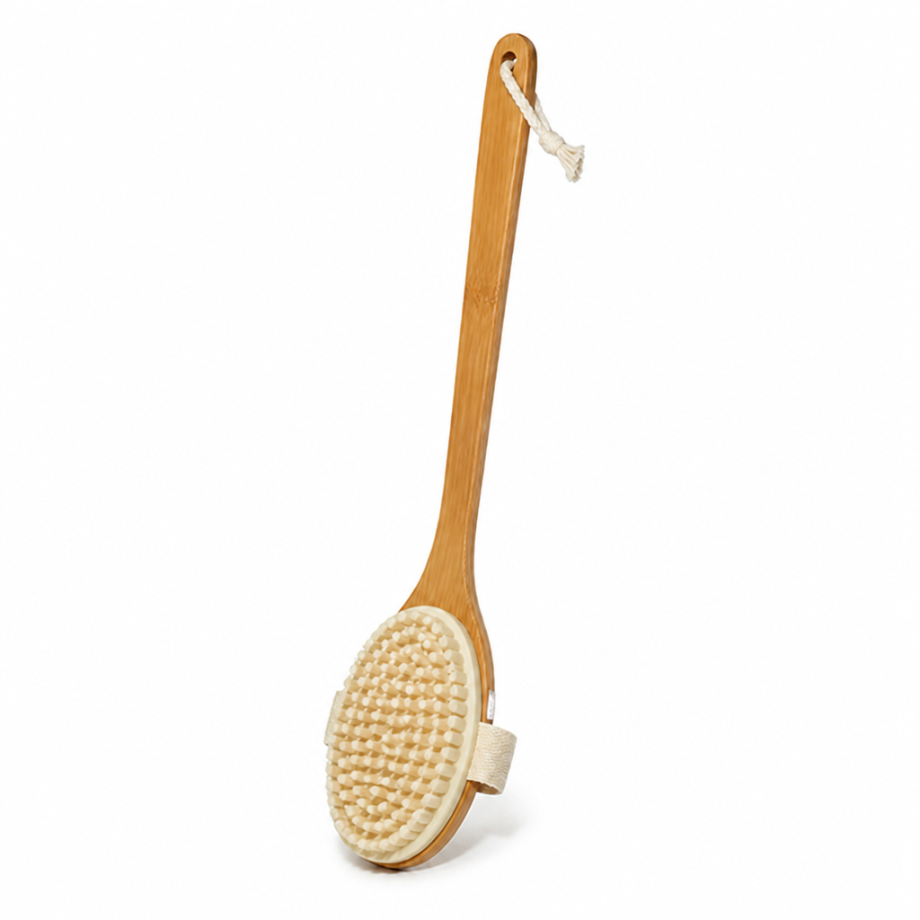 Brosse de gommage pour le dos en poils de sanglier naturels et long manche en bois