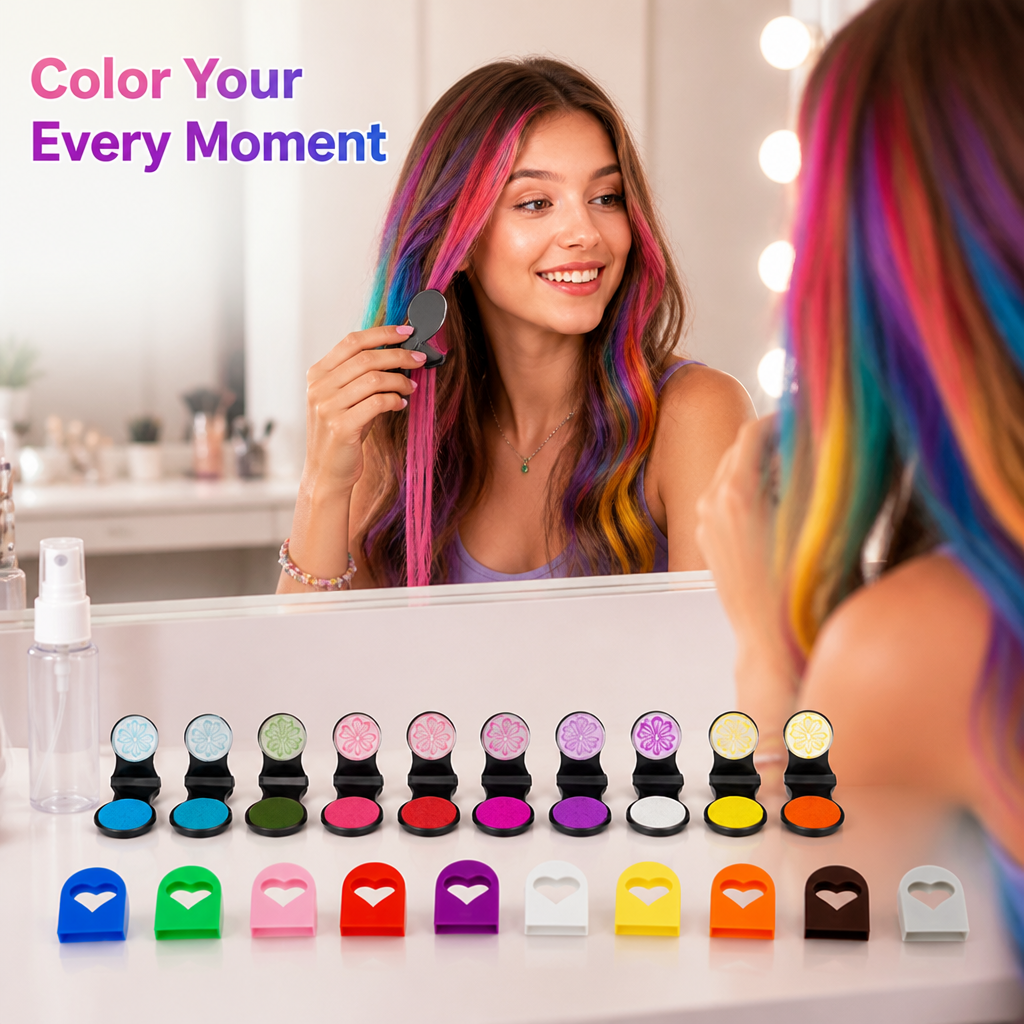 Set de Craies Capillaires Temporaires de 12 Couleurs de VivaBurst™ — Libérez des Looks Électriques Qui S'effacent Quand Vous Dites Au Revoir