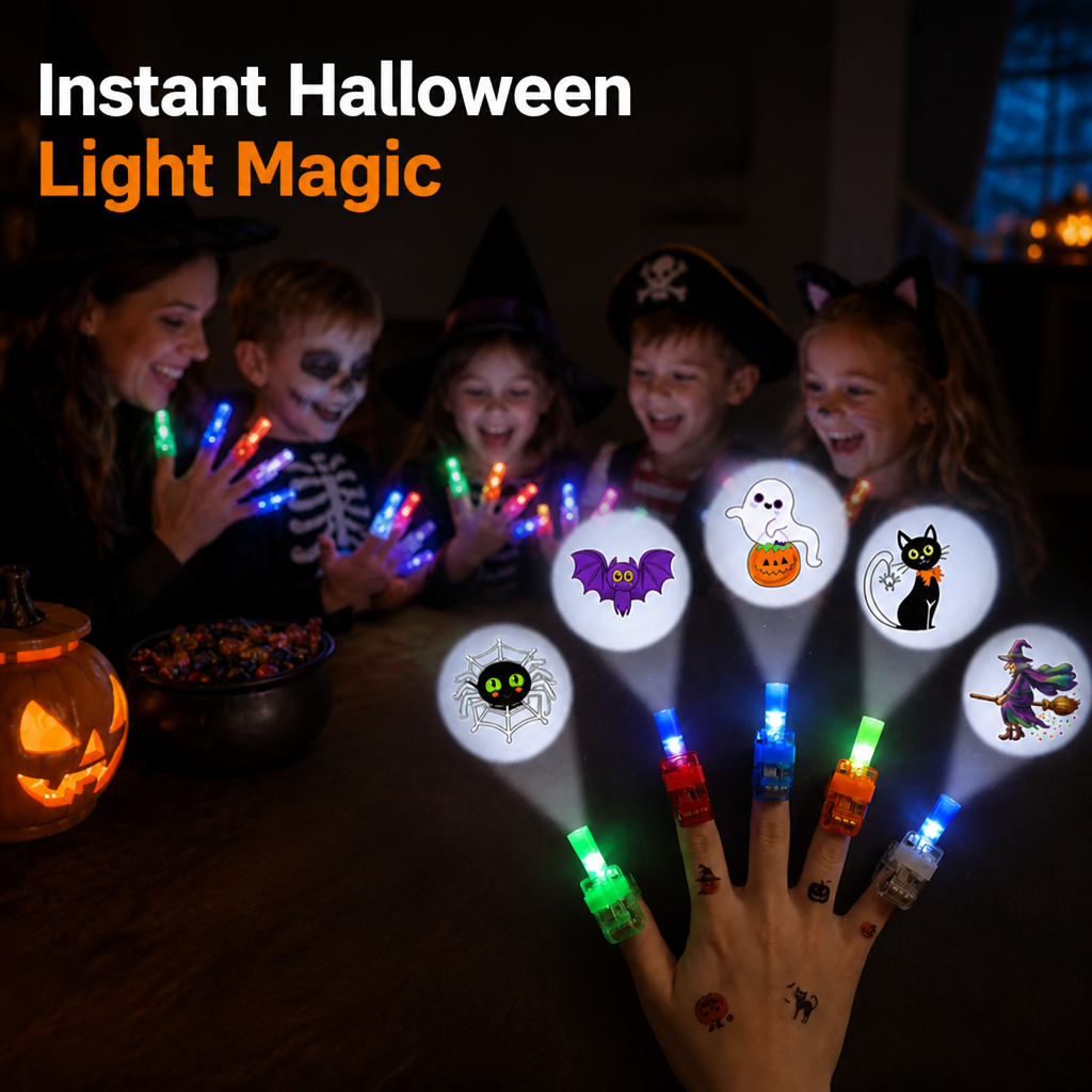BooLuma™ Anneaux de Projecteur pour Doigts — Éveillez l'Émerveillement et la Joie d'Halloween à Chaque Touche (24pcs)