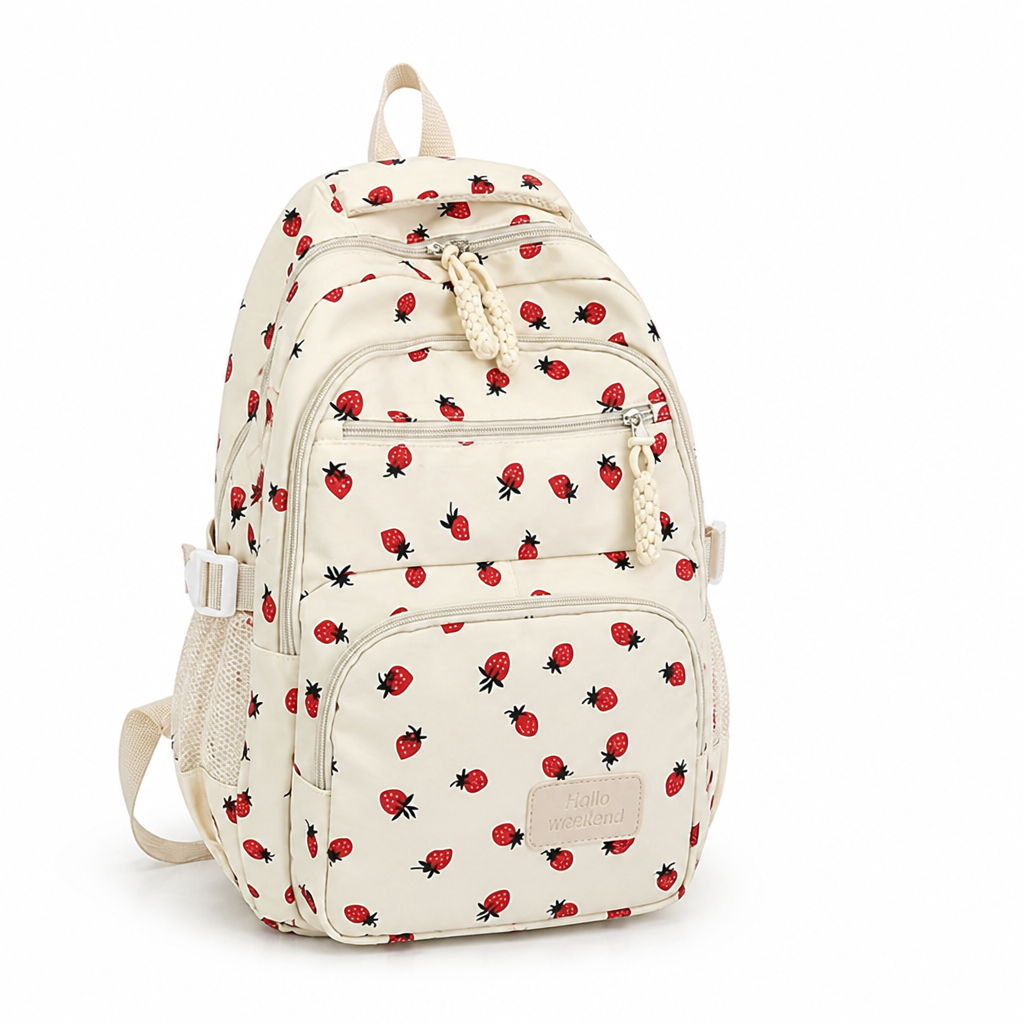 Sac à dos grande capacité imprimé fraise