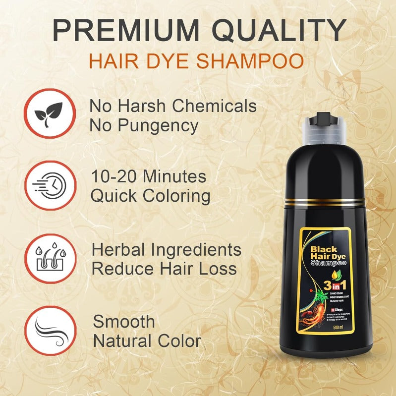 Shampooing Teinture Noire Instantané 3-en-1