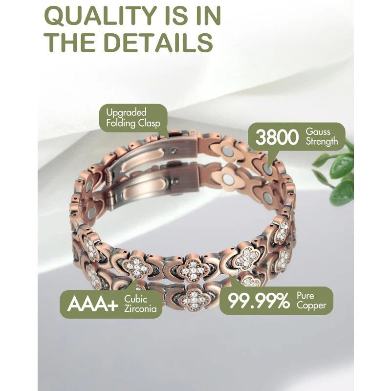 Bracelet Magnétique en Cuivre GlamClover Infinity Clover avec Ajusteur