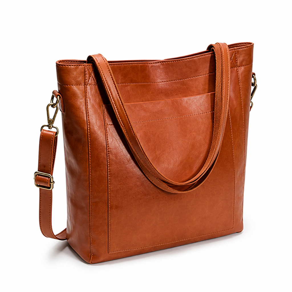 Sac fourre-tout structuré en cuir véritable (avec bandoulière détachable)