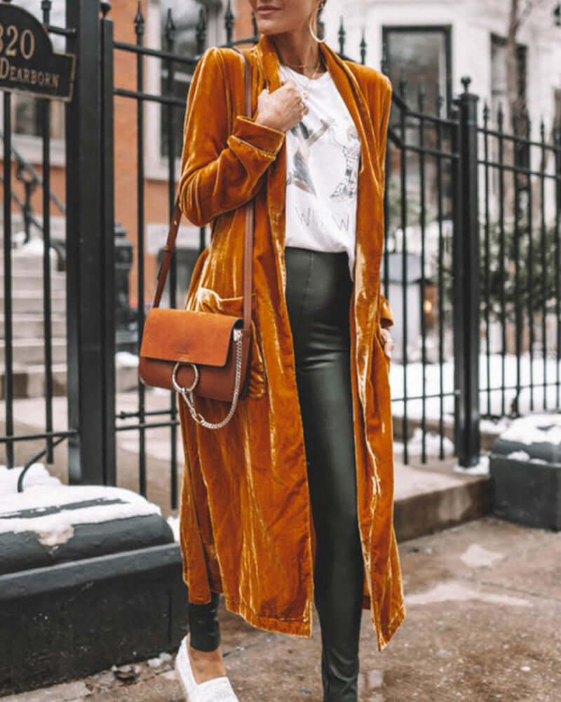 Cardigan Long Duster en Velours pour Femmes