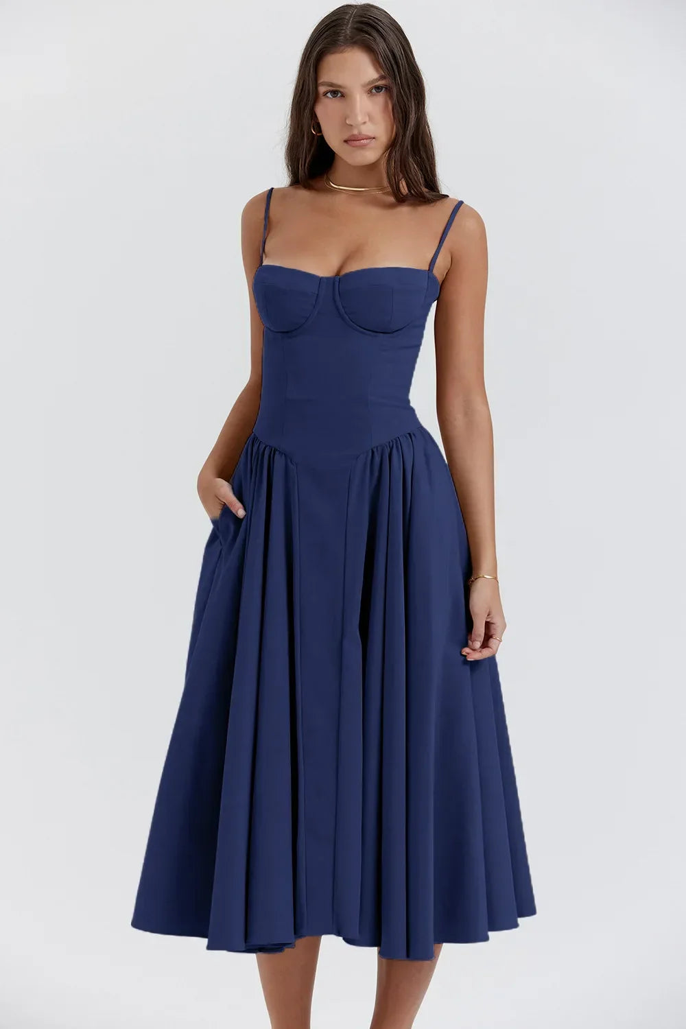 Vivi™ | Robe midi sans manches avec coupe corset