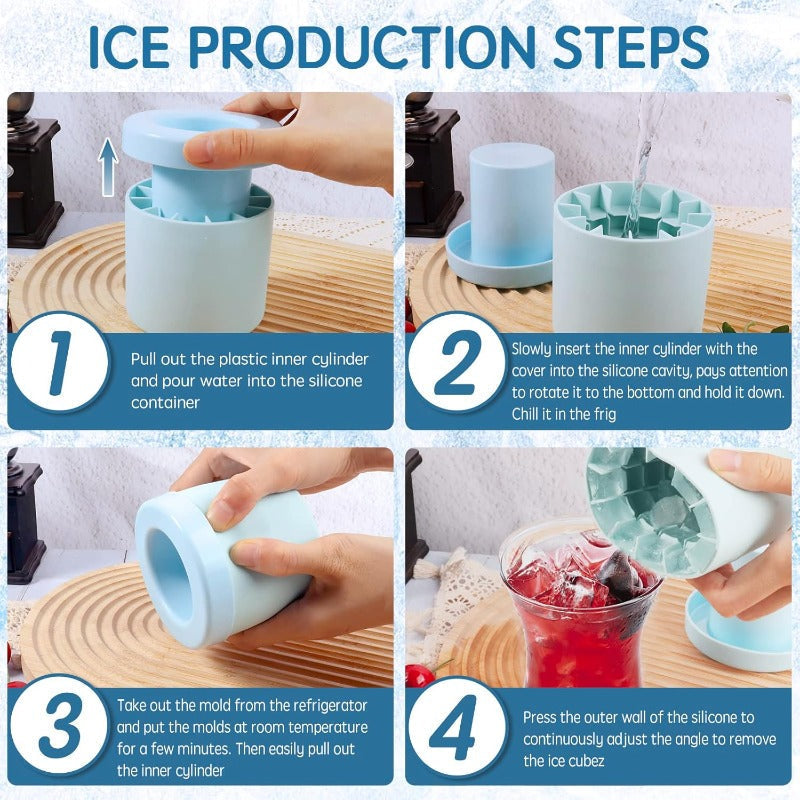 Moule à Glace en Silicone 2-en-1 & Seau de Stockage