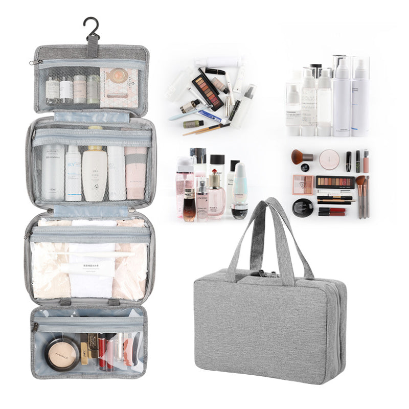 Travelique Organisateur de Voyage pour Cosmétiques | Compact & Résistant à l'eau | Avec 4 Compartiments & Crochet à 360° | Pour Femmes & Hommes