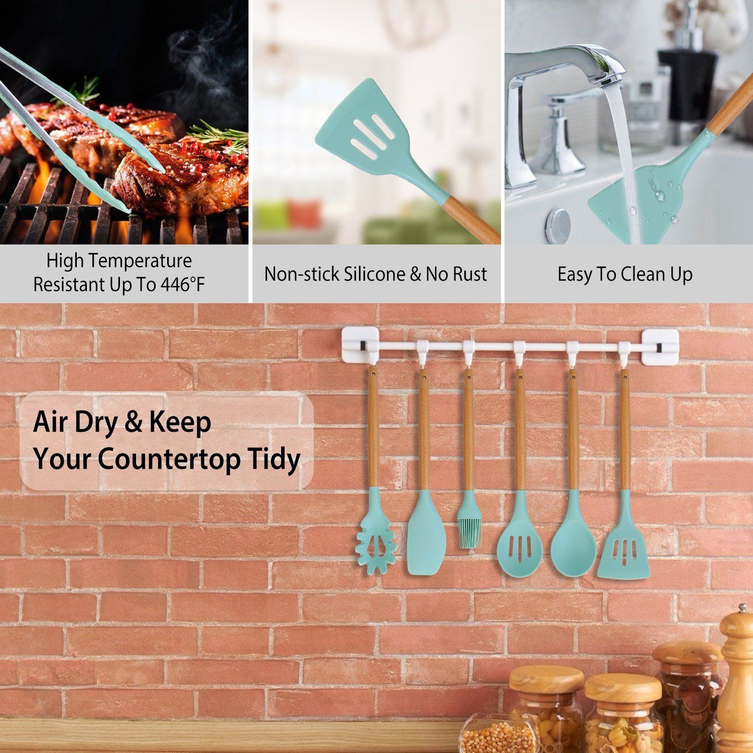 Skanto | Ensemble d'ustensiles de cuisine en silicone de 11 pièces