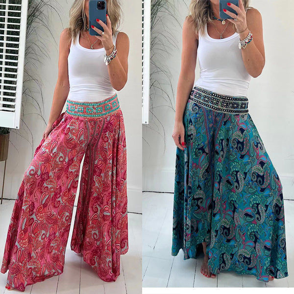 BohoBreeze™ – Pantalon ethno-paisley léger avec ceinture patchwork élastique