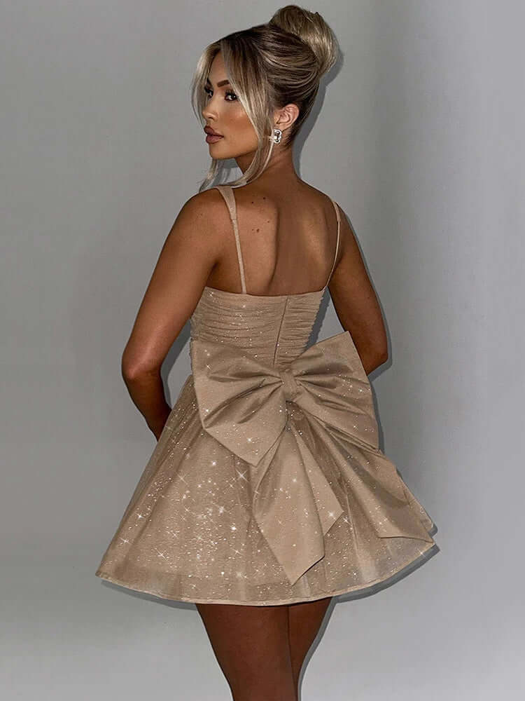 Robe de cocktail A-line sans manches pour femmes avec détail nœud