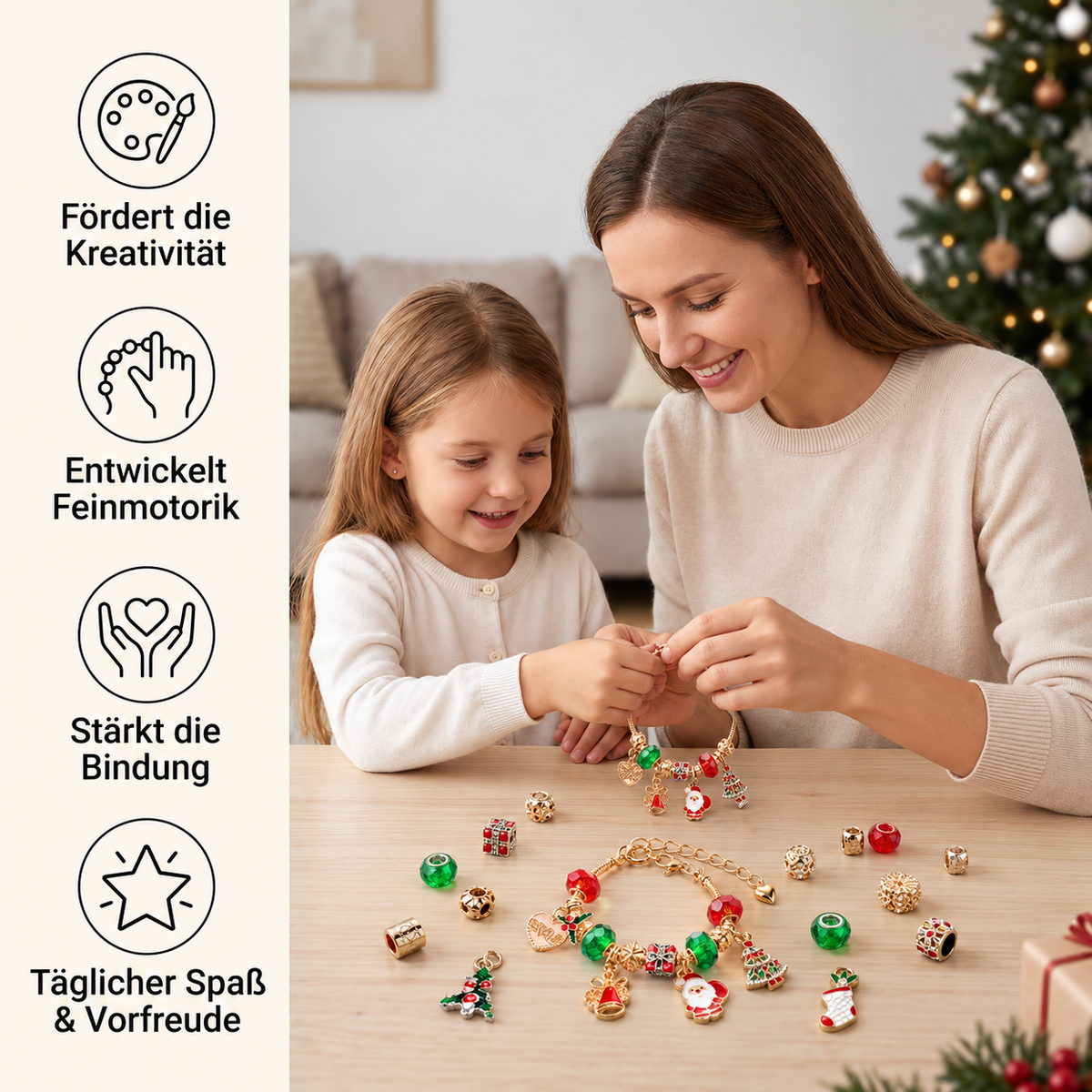 Calendrier de l'Avent en bracelet de Noël de 24 jours – Kit de bijoux DIY pour filles