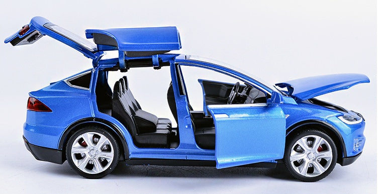 Modèle de voiture Tesla Model X à traction arrière avec fonctionnalités sonores et lumineuses | Jouet à l'échelle 1:32 pour les enfants de 3 à 6 ans