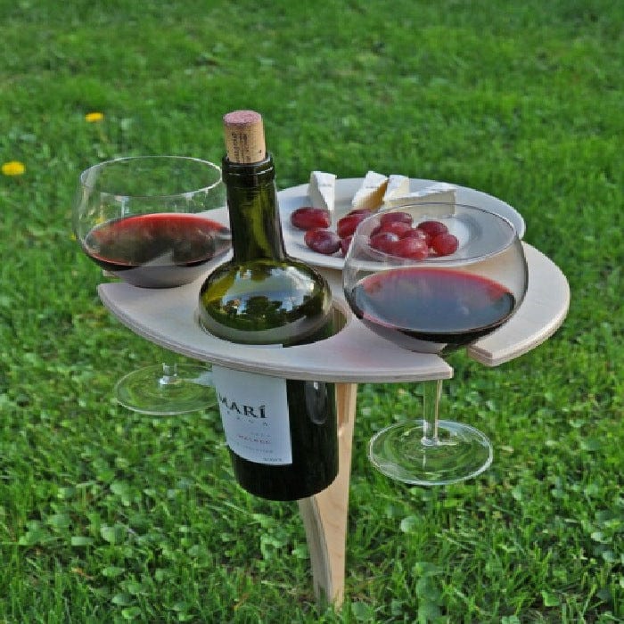 Table de pique-nique pliante en bois avec support à vin | Table de plein air portable pour 2 personnes | Camping & Plage Pique-nique & Voyage