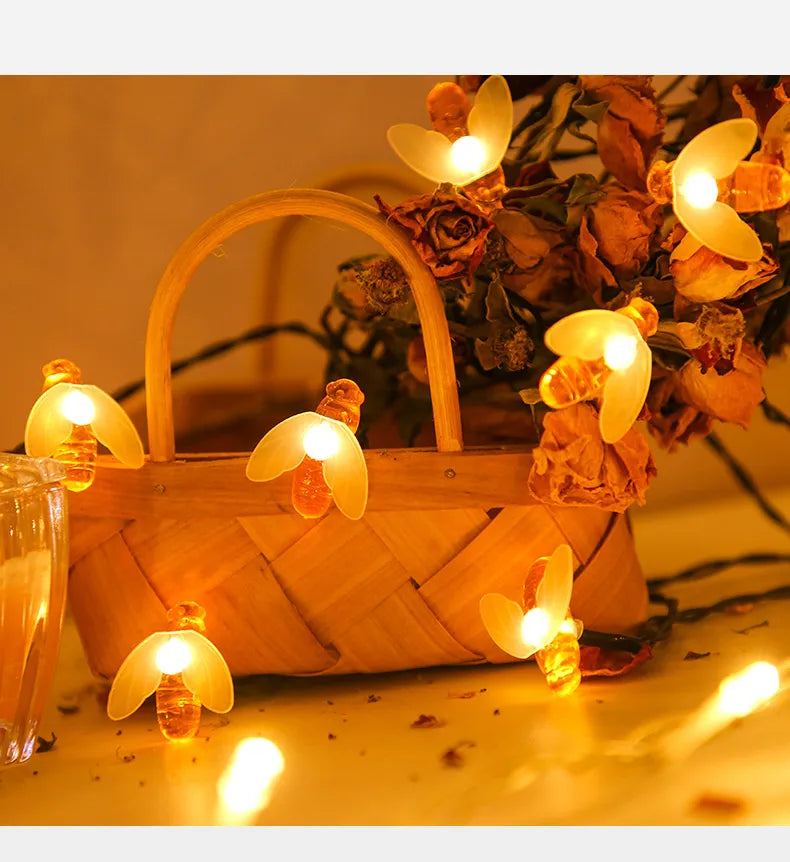 Guirlande LED Solaire avec Abeilles – Éclairage de Jardin Solaire pour l'Extérieur