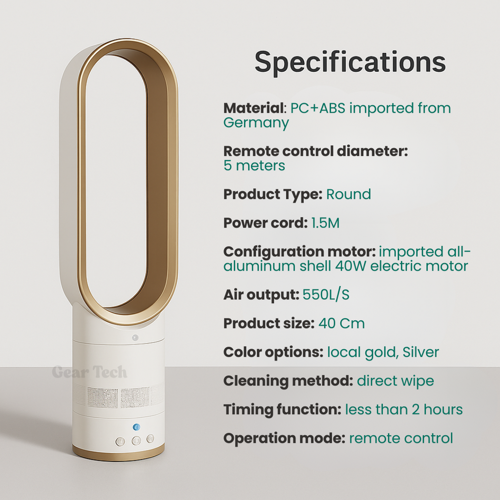 Ventilateur de refroidissement sans pales de 16 pouces avec télécommande