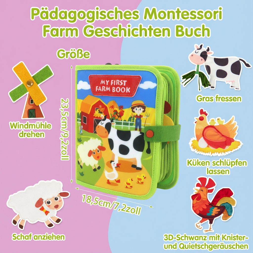 Livre d'histoires pédagogiques Montessori sur la ferme