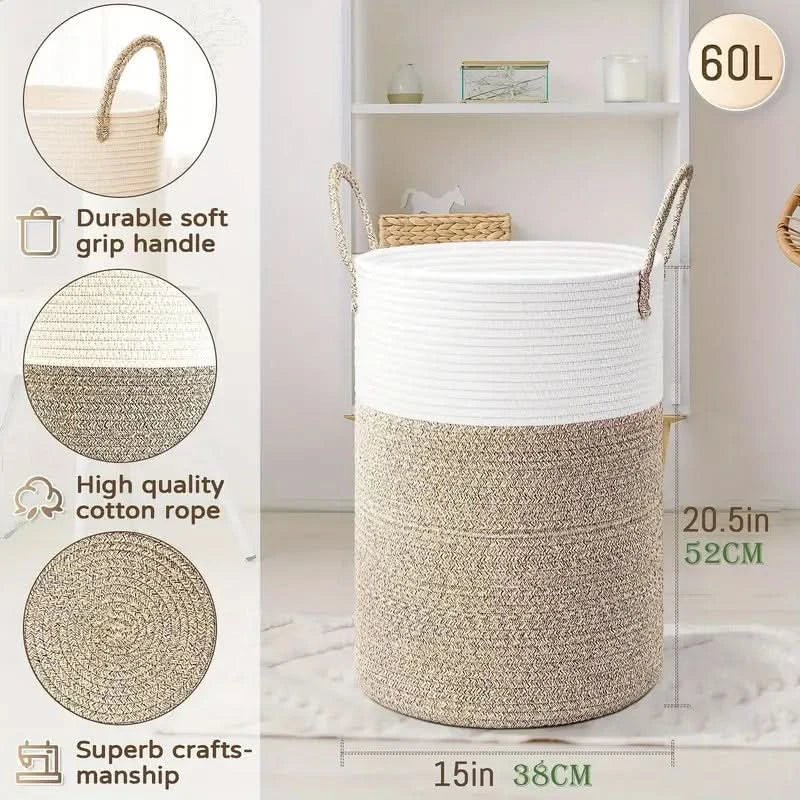 Panier en corde – Panier en coton pliable pour un rangement élégant