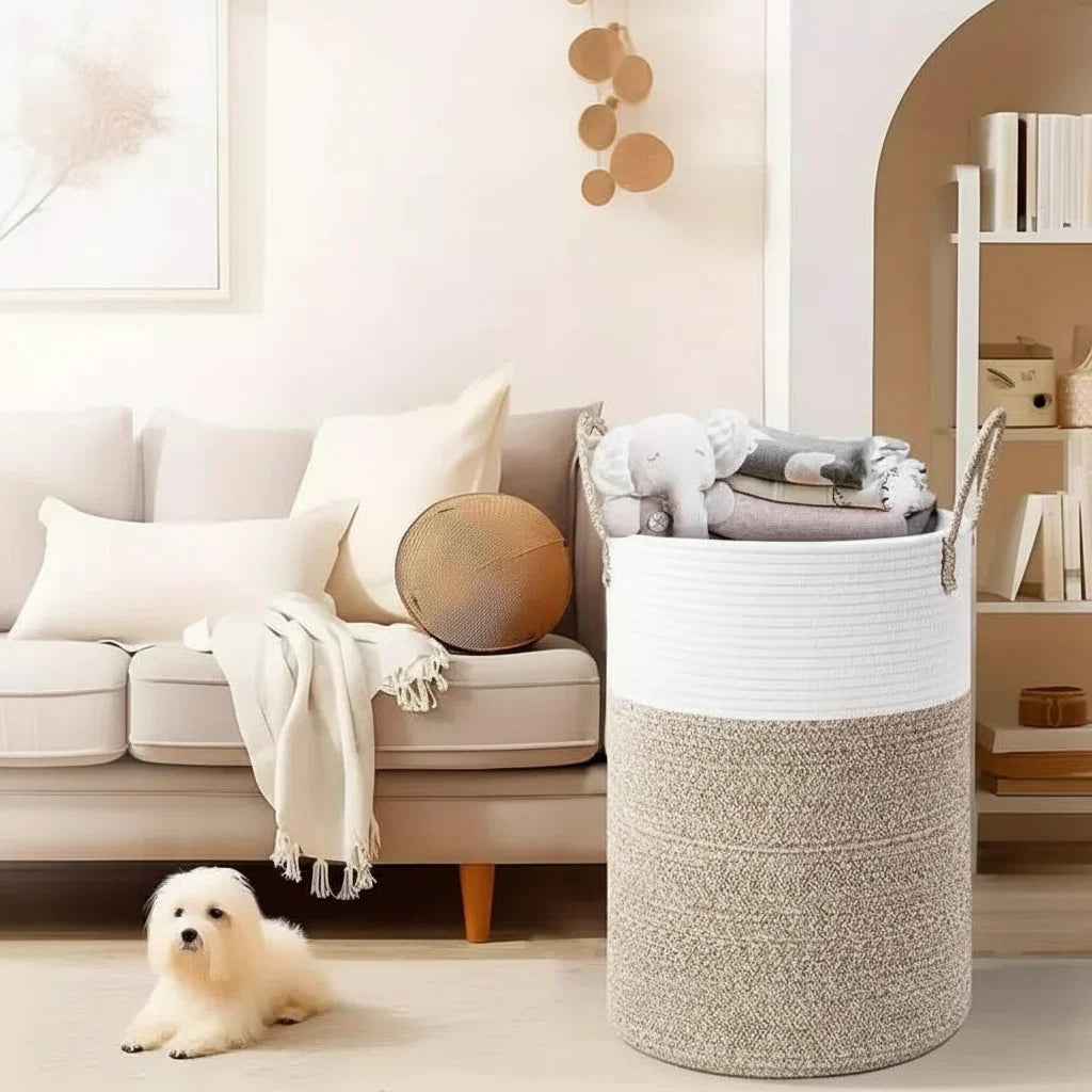 Panier en corde – Panier en coton pliable pour un rangement élégant