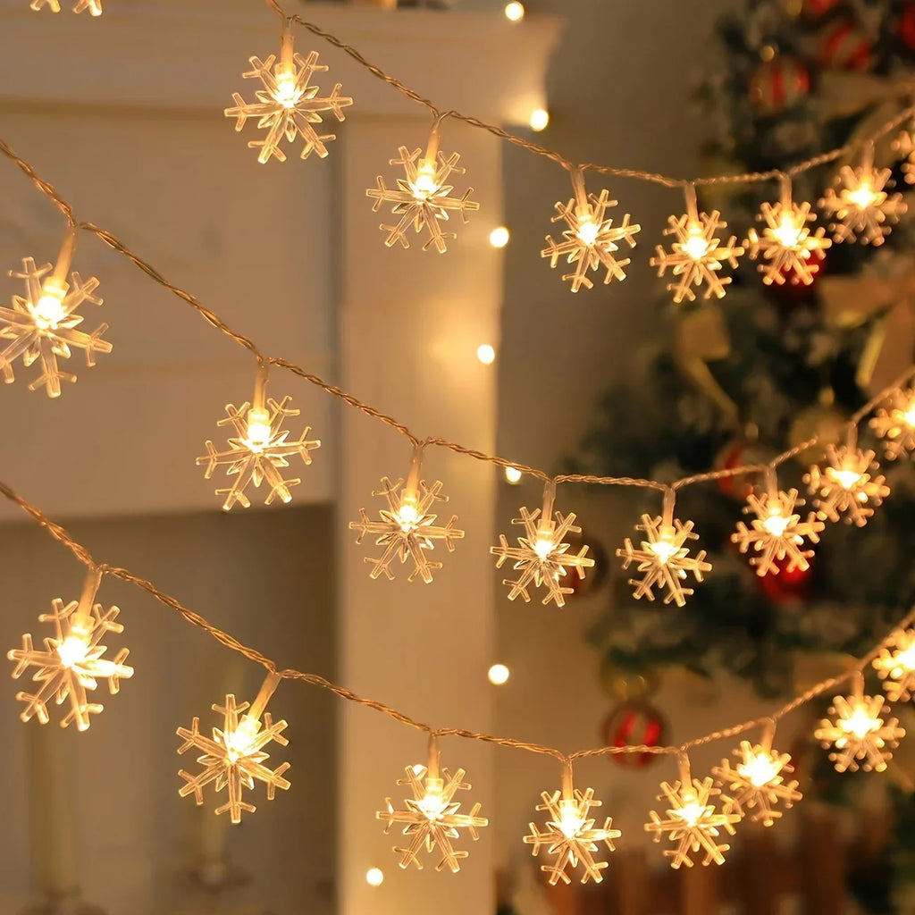 Guirlande LED de Noël avec Flocons de Neige – Lumière Blanche Chaude ou Colorée pour Intérieur & Extérieur
