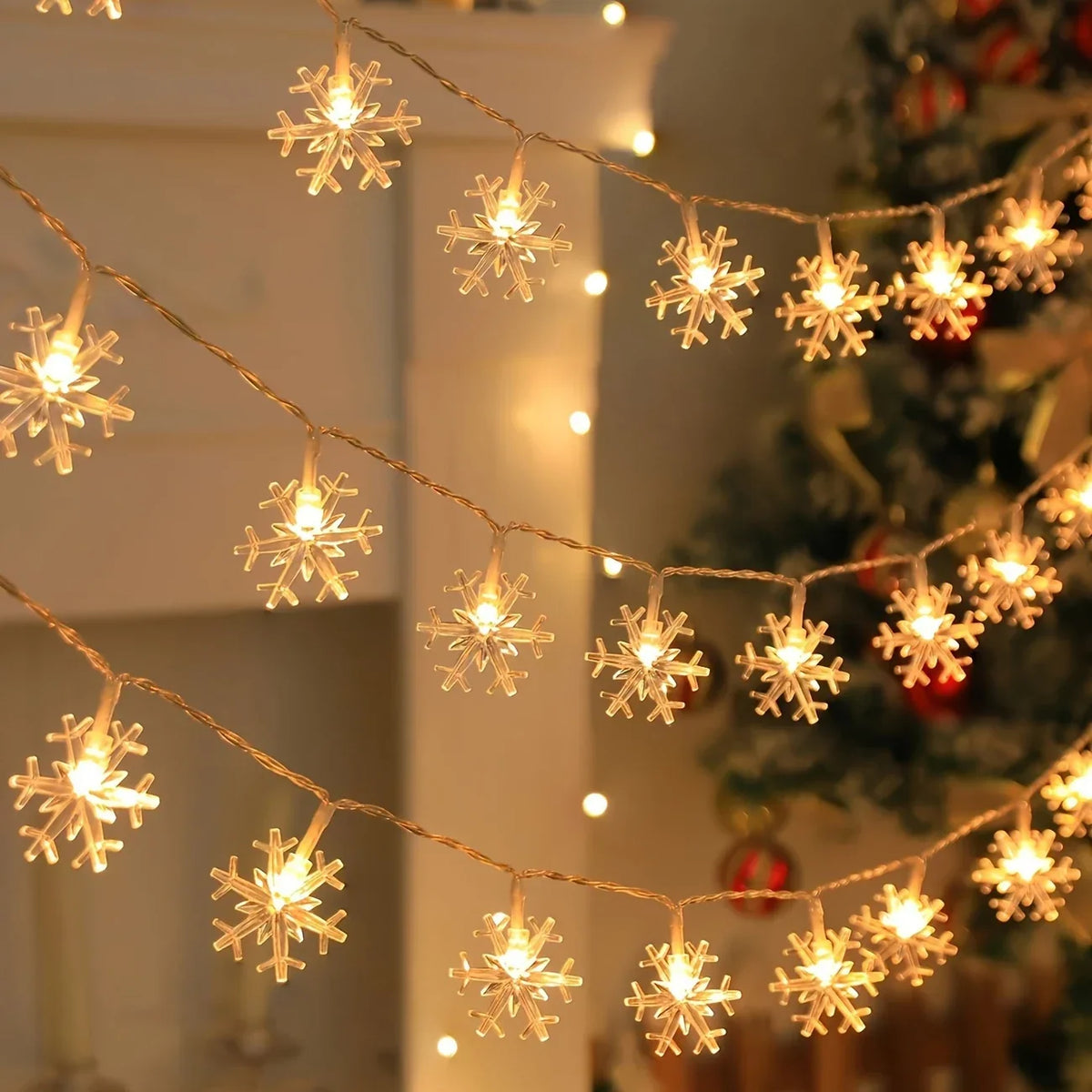 Guirlande LED de Noël avec Flocons de Neige – Lumière Blanche Chaude ou Colorée pour Intérieur & Extérieur