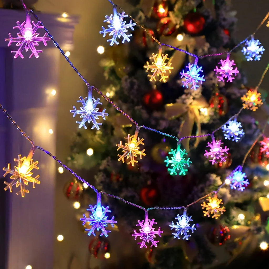 Guirlande LED de Noël avec Flocons de Neige – Lumière Blanche Chaude ou Colorée pour Intérieur & Extérieur