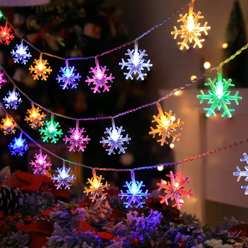 Guirlande LED de Noël avec Flocons de Neige – Lumière Blanche Chaude ou Colorée pour Intérieur & Extérieur