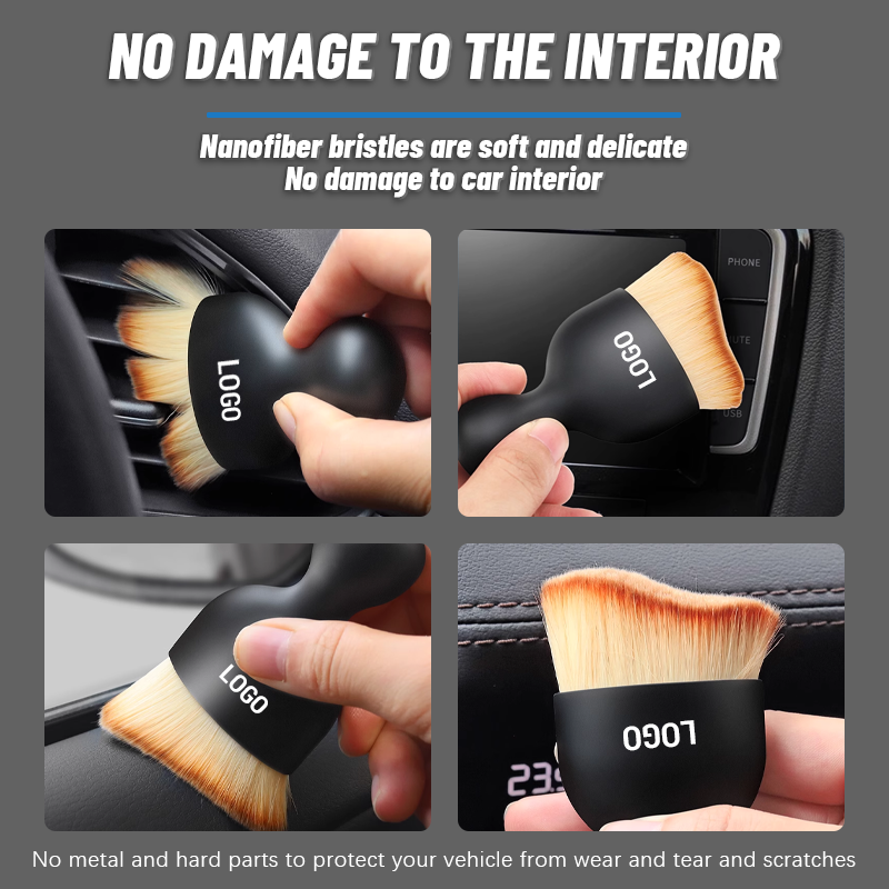 Woyuosn Brosse à Poils Doux pour Intérieur de Voiture – Utilisation Double pour Nettoyage Humide et Sec