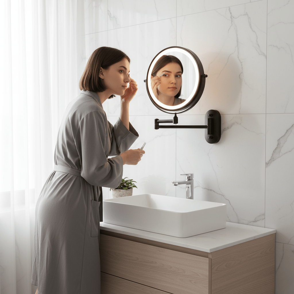 Miroir Agrandissant LED Rechargeable Dimmer Maquillage Salle de Bain Miroir Cosmétique Rond 20cm | Sansoti