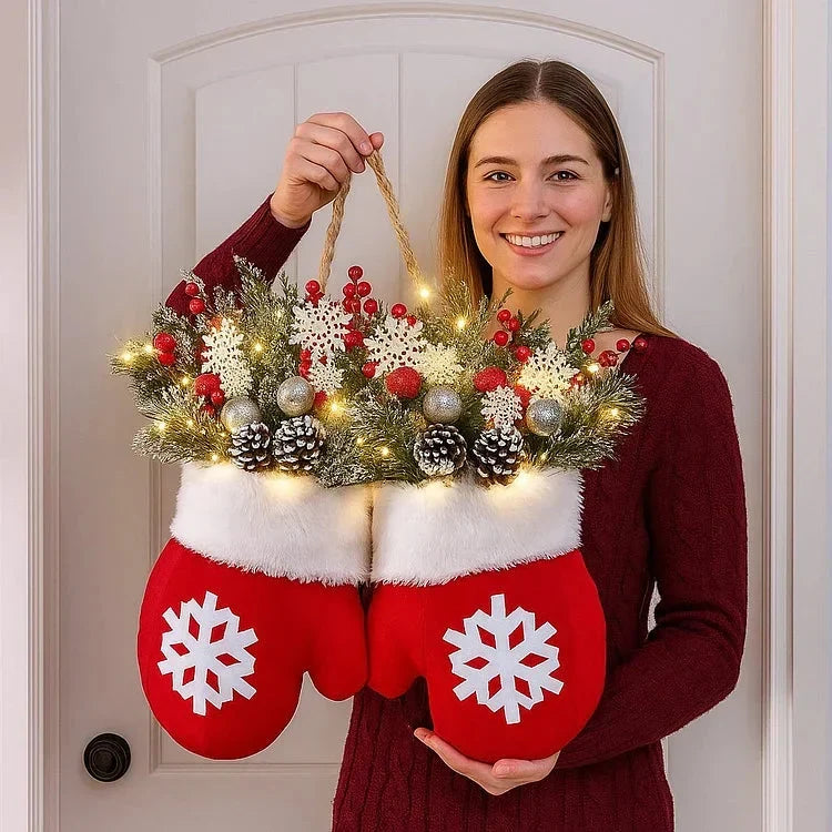 Couronne de Noël en forme de moufles – 120 LED avec fonction minuterie