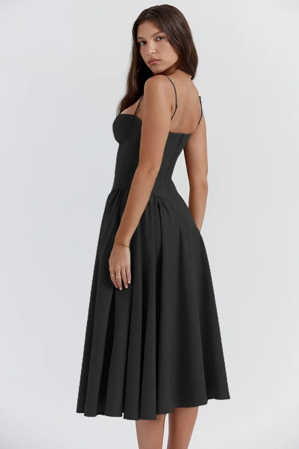 Vivi™ | Robe midi sans manches avec coupe corset