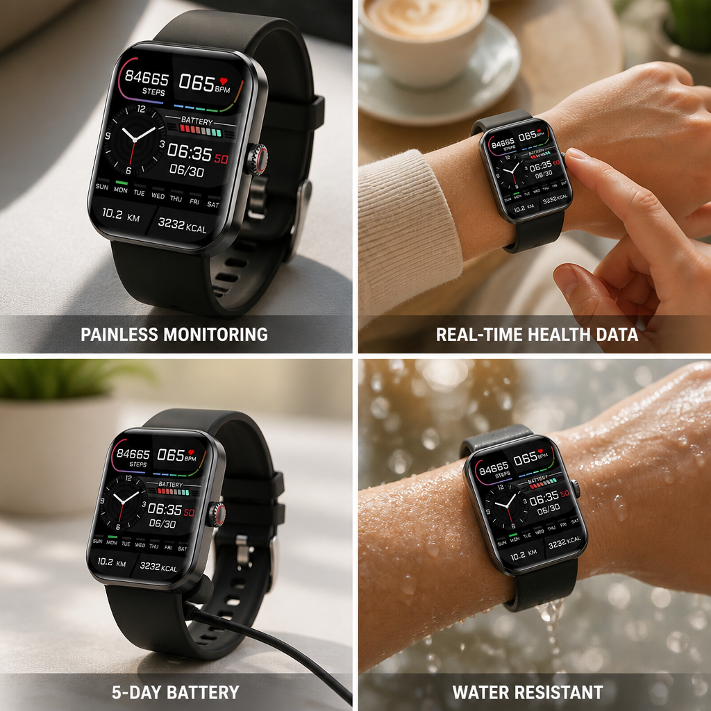 Montre de surveillance de glucose non invasive et sans douleur (batterie de 5 jours)