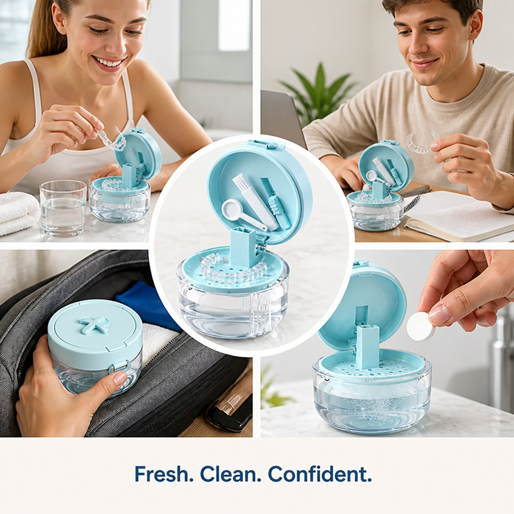 ClearGlide™ — Entretien des appareils orthodontiques sans effort qui vous garde frais, propre et prêt à partir