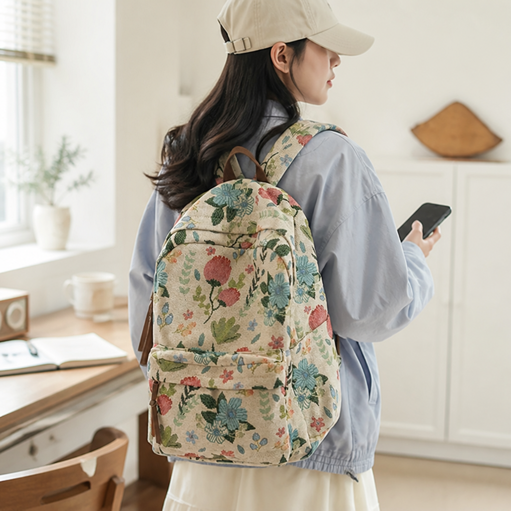 Sac à Dos Vintage Floral Grande Capacité (École & Voyage)