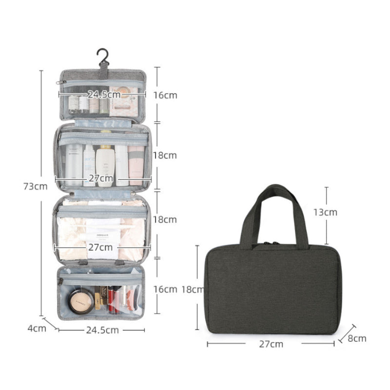Travelique Organisateur de Voyage pour Cosmétiques | Compact & Résistant à l'eau | Avec 4 Compartiments & Crochet à 360° | Pour Femmes & Hommes