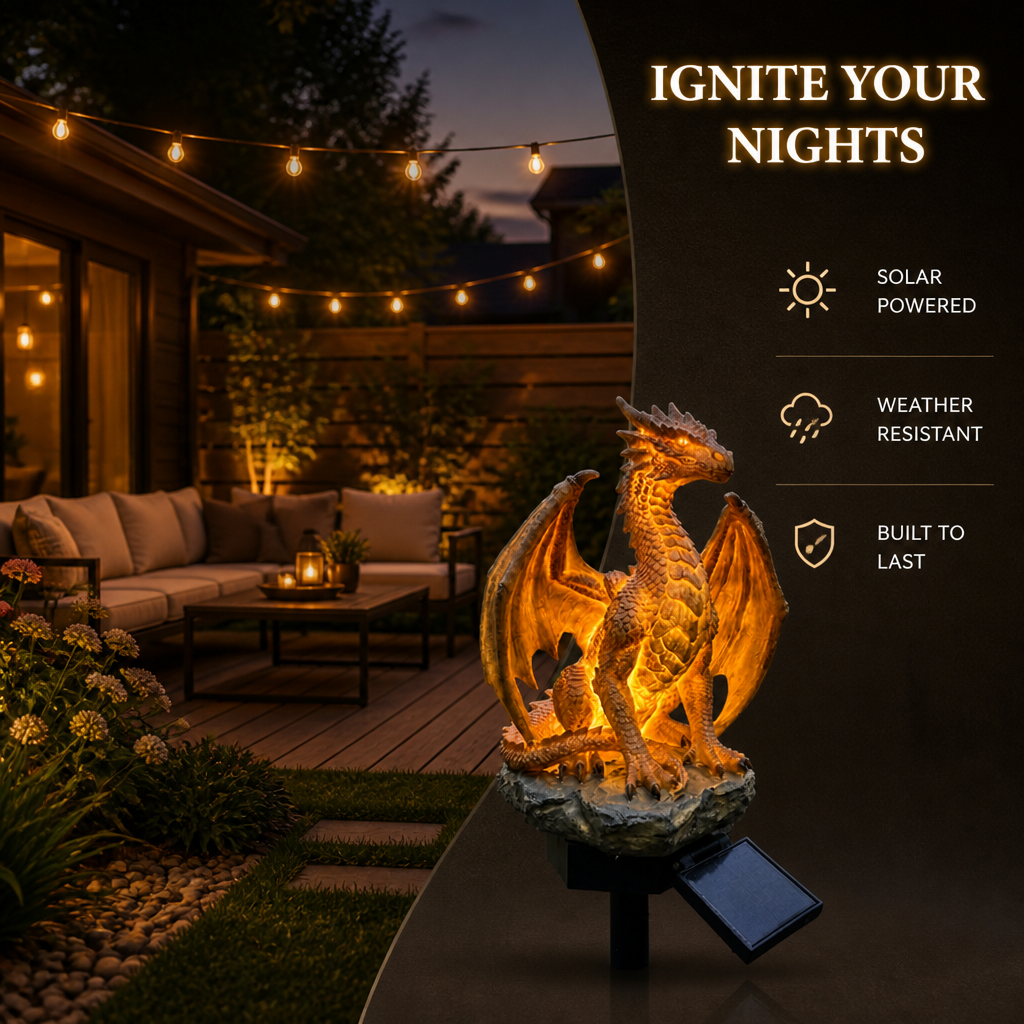 EmberMyst™ Dragon Sentinel — Enflammez vos nuits avec la magie cosy alimentée par le soleil
