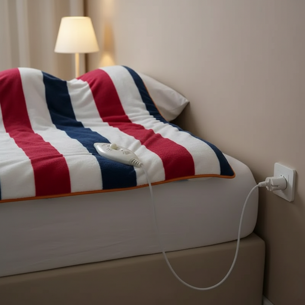Couverture Chauffante Électrique 120x150 cm en Fleece Peluche avec Thermostat