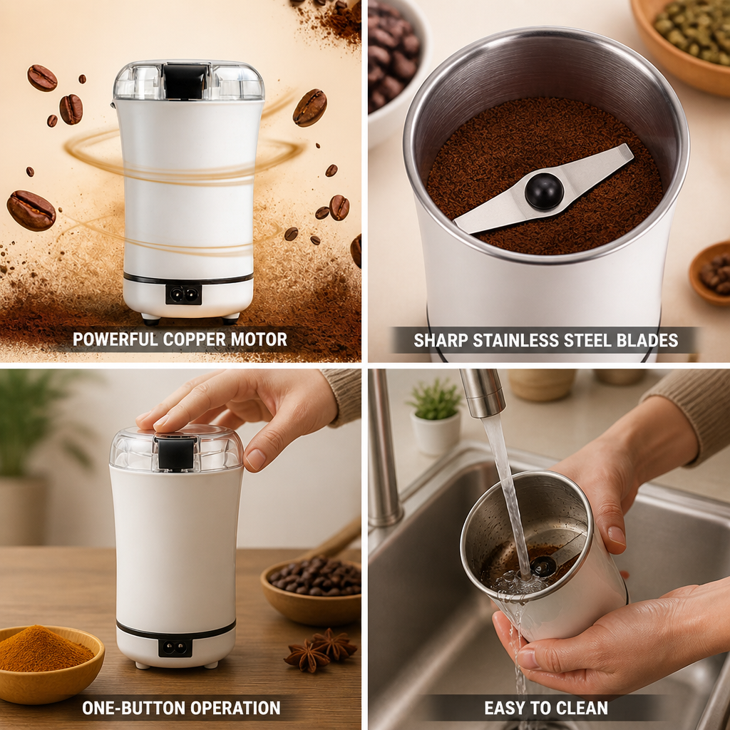 Moulin à café et épices avec moteur en cuivre et lames en acier inoxydable (capacité de 100g)